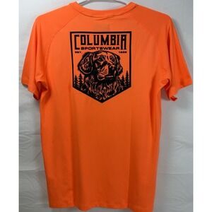 NWT Men Columbia Dri-Fit Bound Man's Best Friend Dog Graphic Shirt Orange Large